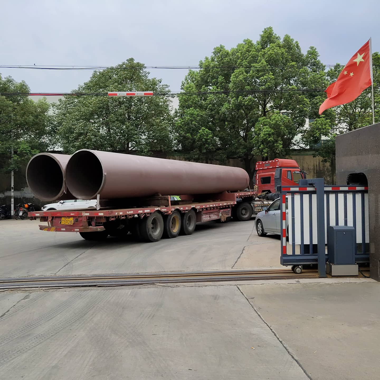 Pipes for offshore foundation jacket going to be shipped.