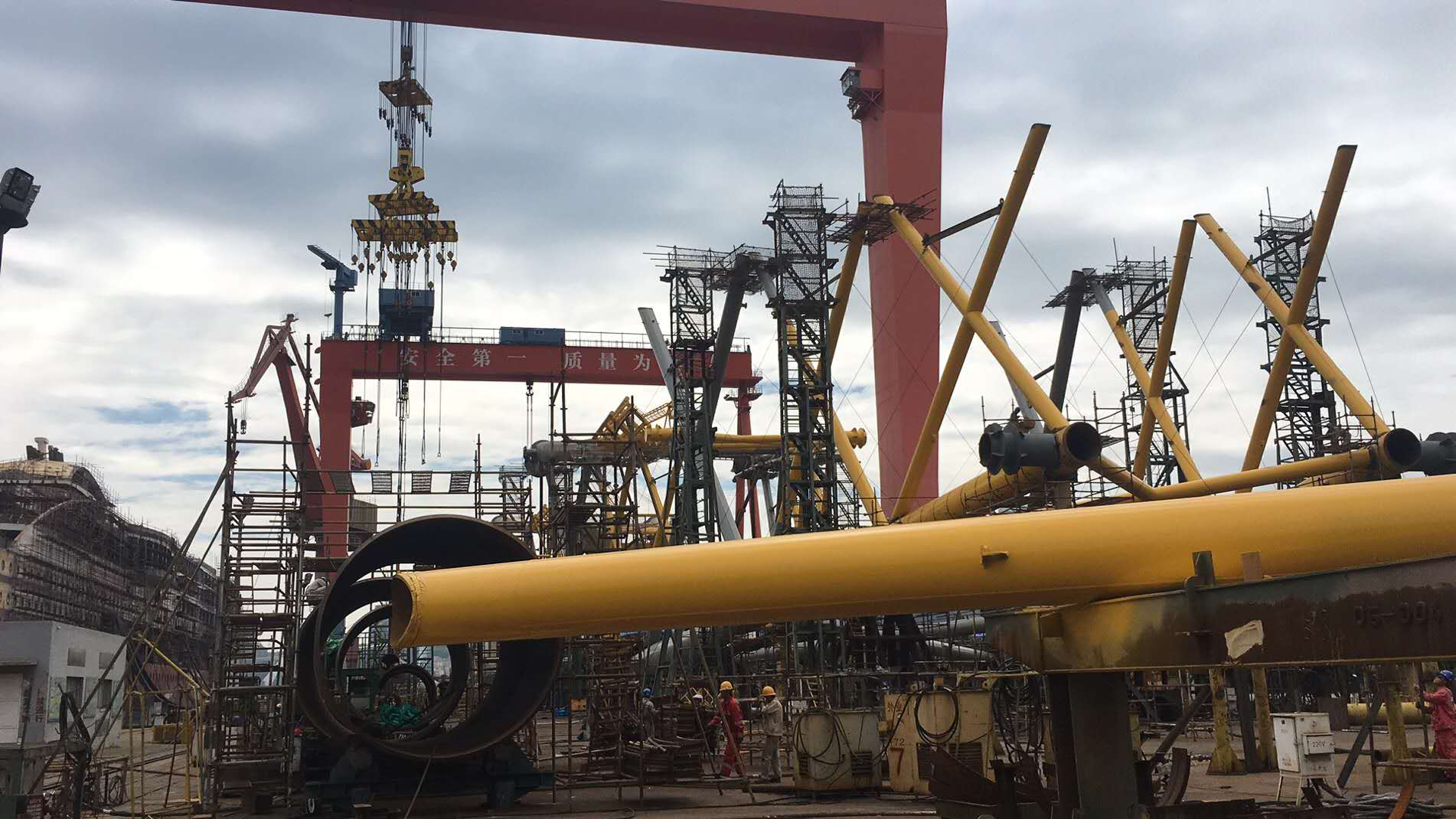Fabrication of jacket at shipyard