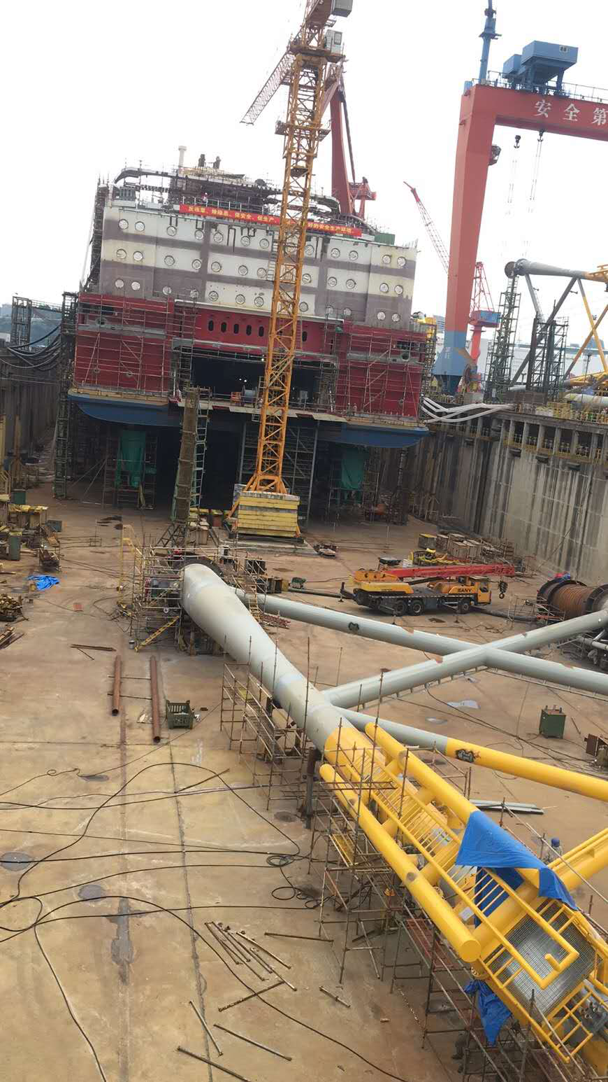 Fabrication of jacket at shipyard